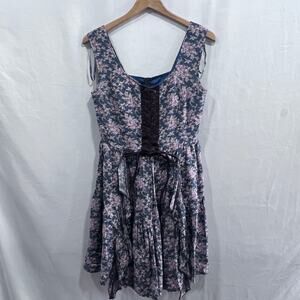 Women's Floral Print Lace-Up Bodice Boho Western Style Swing Mini Dress Size 8